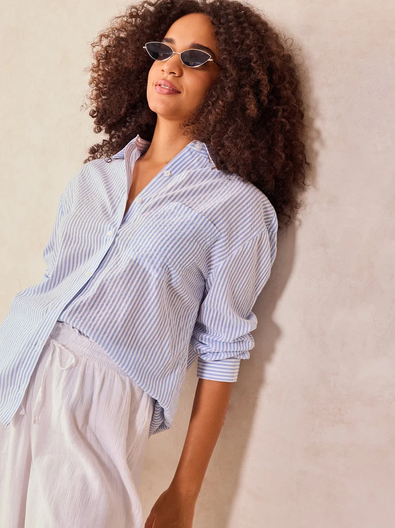 OUTZIDR Blue Oversized Stripe Shirt